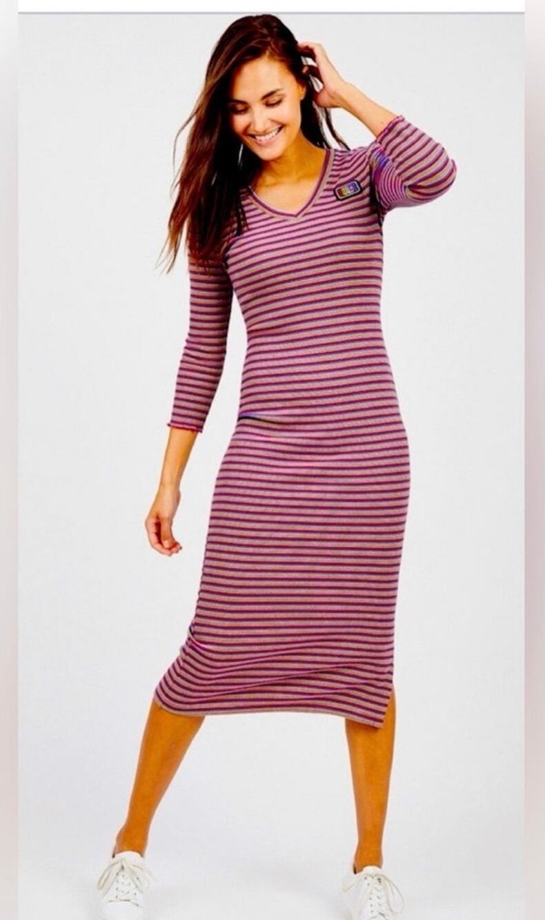 Juicy by Juicy Couture XS Rainbow Stripe Ribbed Knit Midi Dress